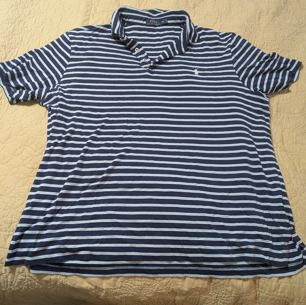Ralph Lauren Blue and White Polo Shirt with Nautical Stripes